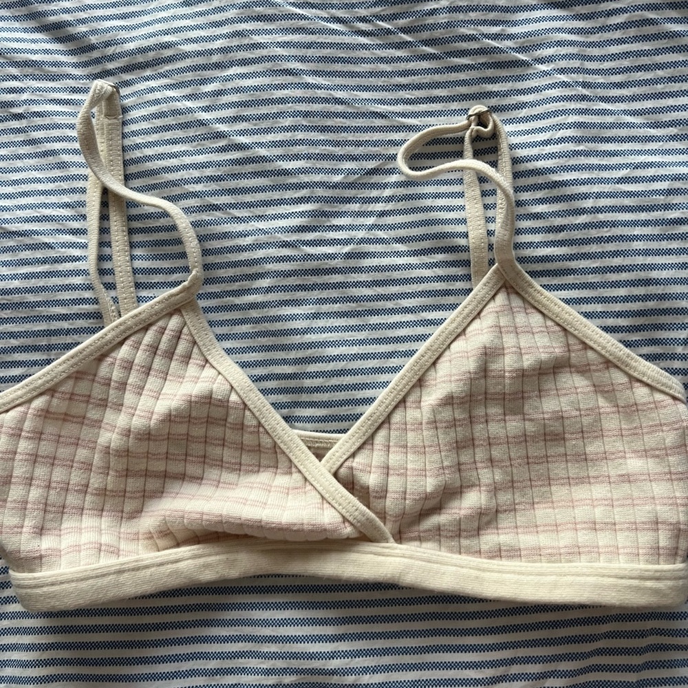 Brandy Melville Pink & Cream Striped Bra Top